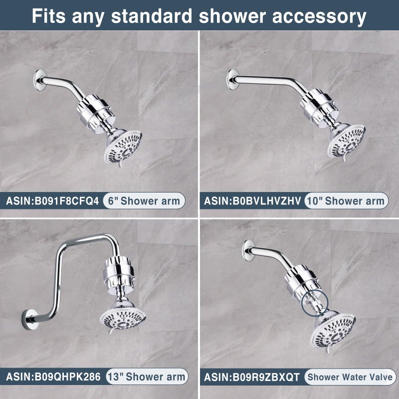 Bright Showers High Pressure Shower Head with Shower Filter, 5 Spray Settings, Polished Chrome, Removes Chlorine, Fluoride, Sediments, 4.7"" Diameter - Image 5